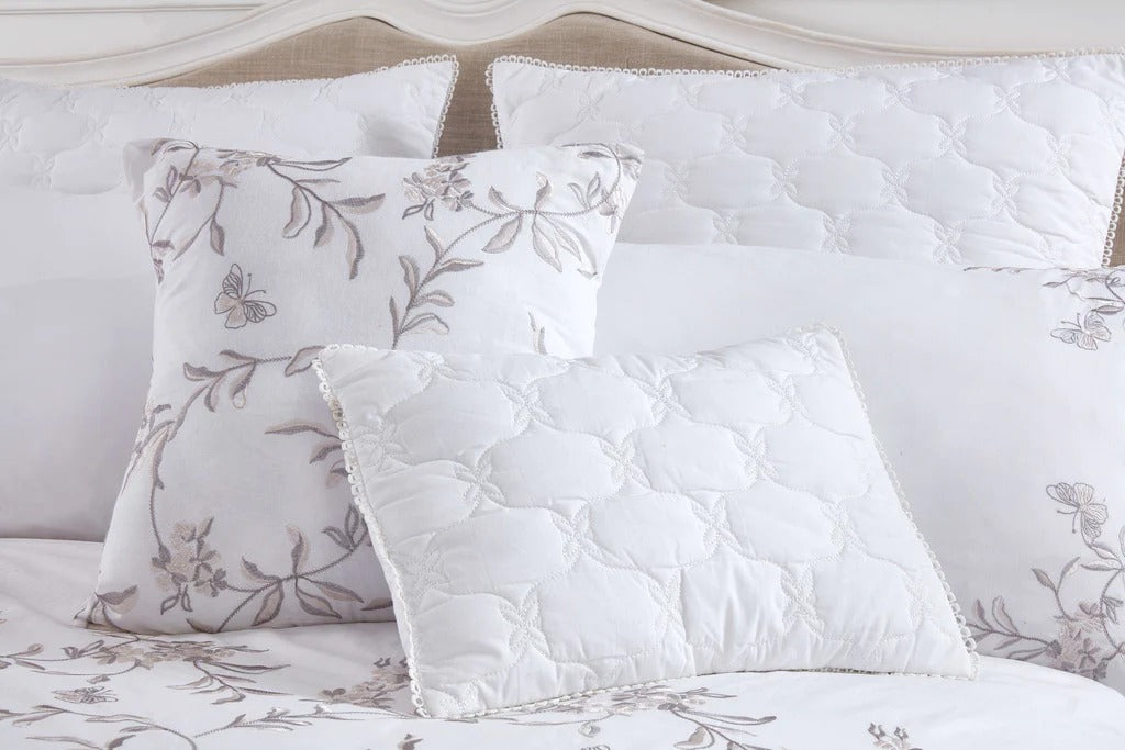 Vantona Decadent Floral Embroidered bedding Set White Dovemill