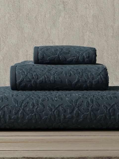 Vantona Luxury Leaf Jacquard Cotton Towel - Grey