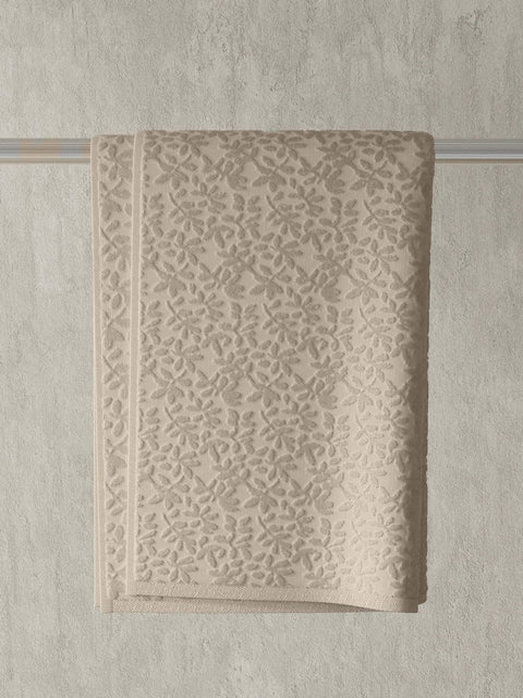 Vantona Luxury Leaf Jacquard Cotton Towel - Natural