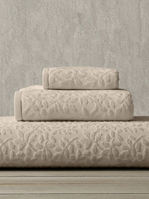 Vantona Luxury Leaf Jacquard Cotton Towel - Natural