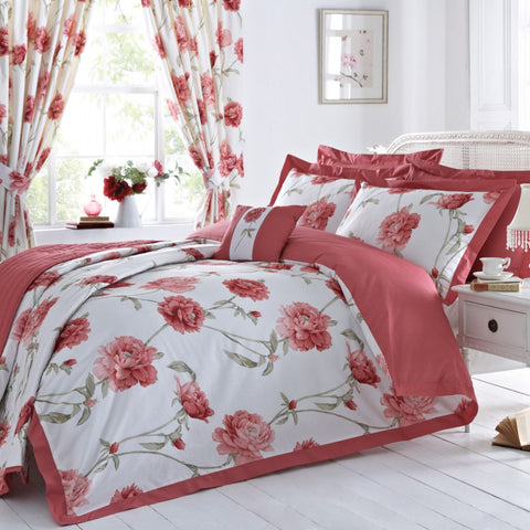 Arley Floral Print Quilted Bedspread - Red