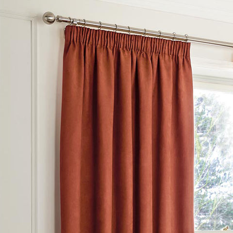 Faux Suede Blackout Pencil Pleat Curtains - Spice