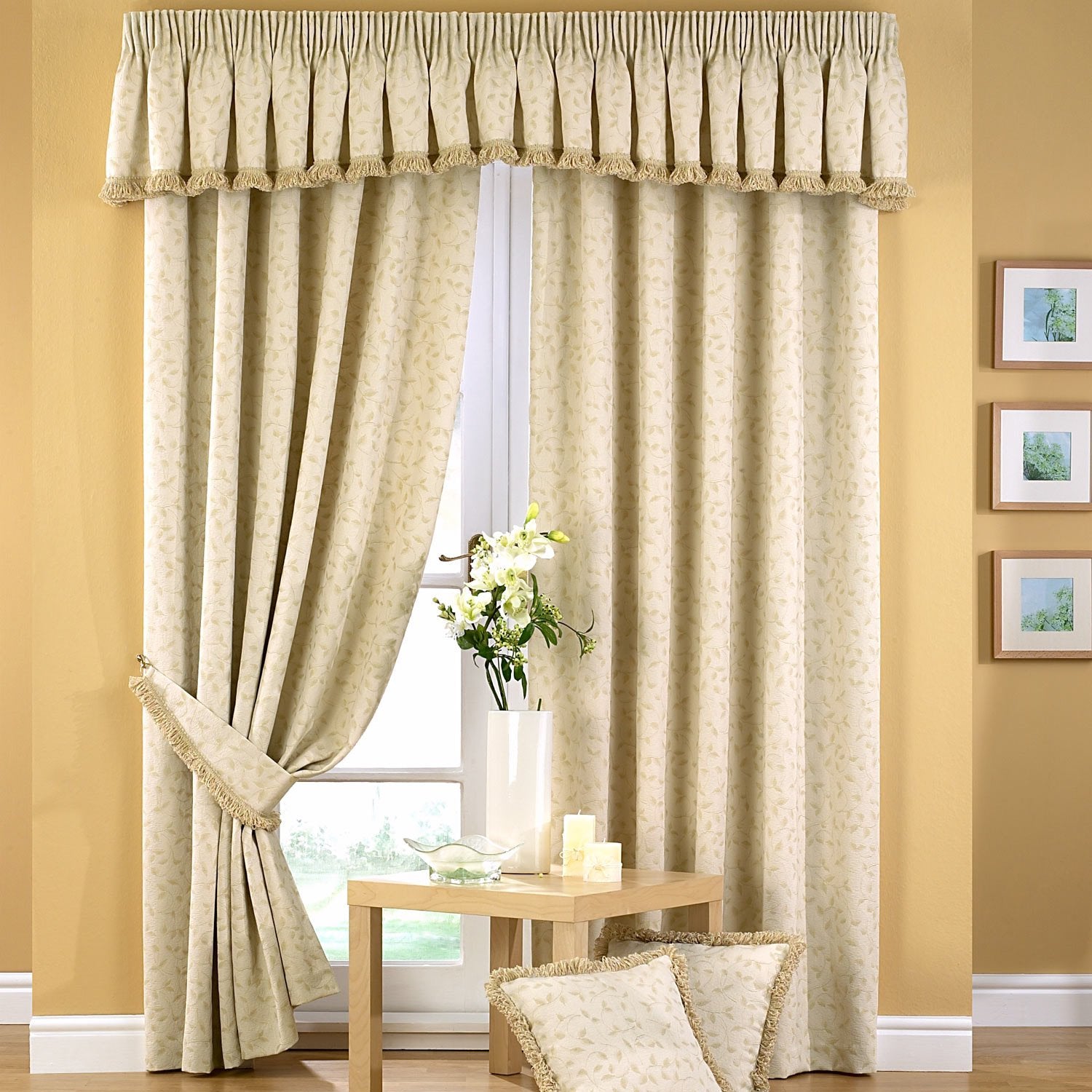 Folia Jacquard Lined Eyelet Curtains - Natural