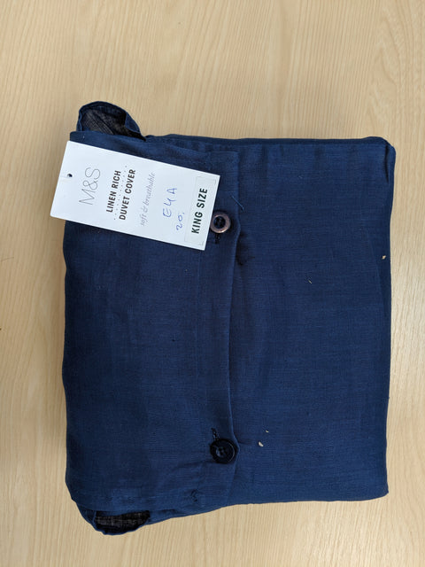 M&S Navy Linen Rick Duvet Cover & Pillowcase (Sold Separately)