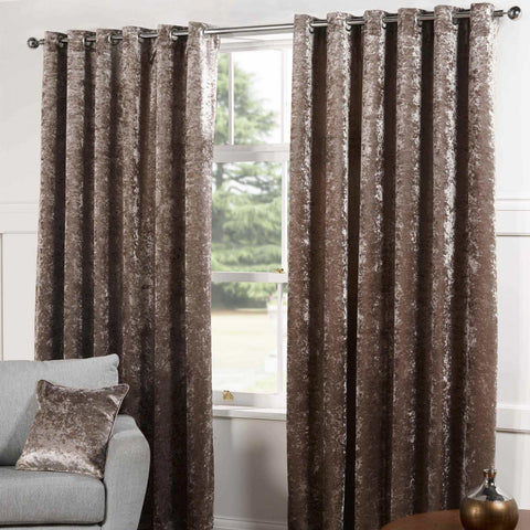 Sundour Plush Lined Eyelet Curtains - Champagne