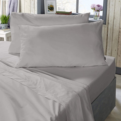 Vantona Plain Dye Pure Cotton Housewife Pillowcase Pair 400TC - Silver