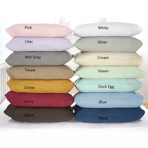Vantona Plain Dye 100% Cotton Housewife Pillowcase Pair 180tc