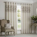 Rialto Leaf Embroidered Band Lined Eyelet Curtains - Natural